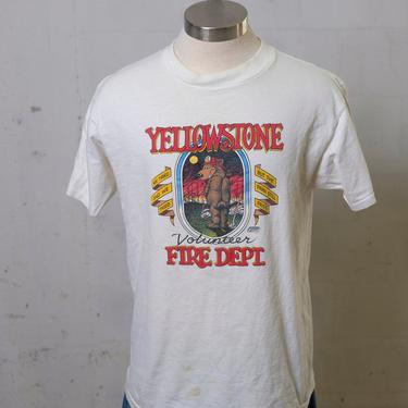 Vintage 80's Yellowstone Volunteer Fire Department Bear T Shirt Humor! Funny! XL 0544 