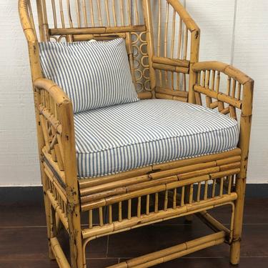Vintage Brighton Pavilion Style Chinoiserie Chippendale Bamboo Armchair 