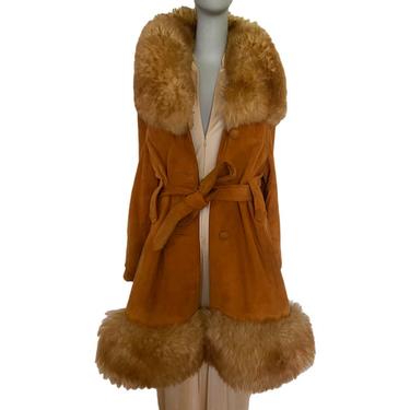 Vintage leather faux fur coat vintage outerwear  small medium 