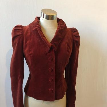 Gorgeous rust velvet jacket with puff sleeve