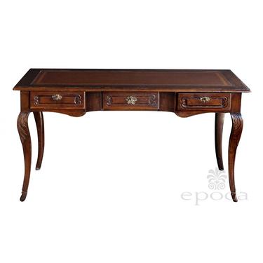 a handsome italian rococo 3-drawer writing desk with scalloped apron and cabriole legs