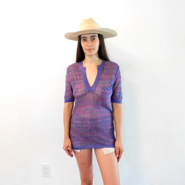 Knit Tunic // vintage 70s purple dress blouse boho hippie hippy 1970s woven cotton mini // S/M 