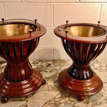 Antique British Sheraton Mahoganey Fireside Peat Buckets Coolers Planters (pair)