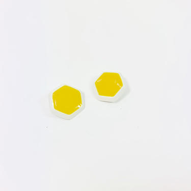 Vintage 80's Yellow Metal Hexagon Clip On Earrings 