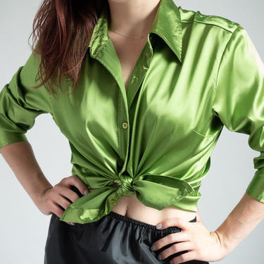 Sexy Green Satin Blouse Fits S - L 