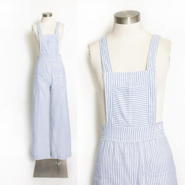 Vintage 1970s Jumpsuit Hickory Stripe Cotton Backless Overalls 70s XS Extra Small 