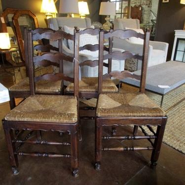 SET OF FOUR ANTIQUE COUNTRY FRENCH RUSH SEAT CHAIRS