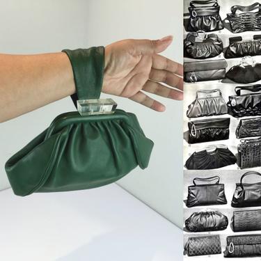 She Was Taken By the Wrist - Vintage 1940s Forest Green Soft Leather Pouch Wristlet Handbag Purse 