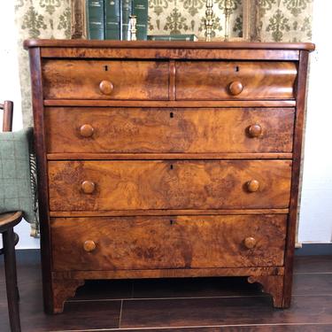 Antique English Mahogany Burled Wood Dresser 