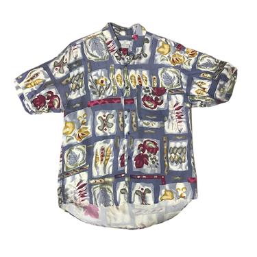 (L) Jack Down Watercolor Pattern Button Up Shirt 071721 LM