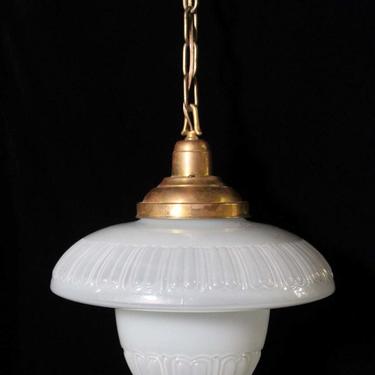 Antique White Milk Glass Dome Pendant Light with Brass Chain