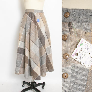 1970s Full Skirt Wool Plaid High Waist Deadstock S/XS 