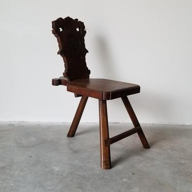Vintage Hand Carved Wood Accent Chair. 