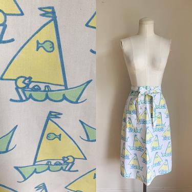 Vintage 1970s Sailboat Novelty Print Wrap Skirt / M 
