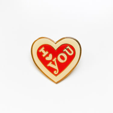 80s Red Cream and Gold &amp;quot;I Heart You&amp;quot; Pin 