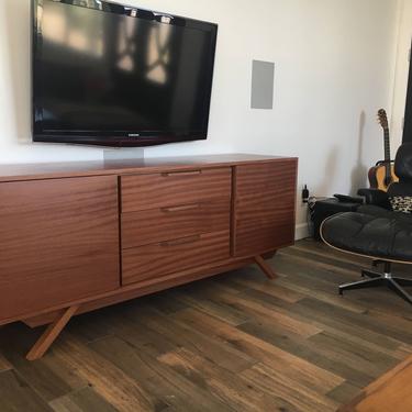 NEW Hand Built Mid Century Style Buffet / Credenza / TV Stand / Dresser. Mahogany 3 Drawer and 2 Door ~ Angled Leg Base! by draftwooddesign