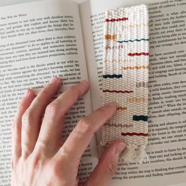 Handwoven Bookmark - Rust, Mauve, Blue-Green, Gold, Beige - Hand Woven Cotton - Modern, Geometric, Multicolor - Bookworm, Book Lover Gift 