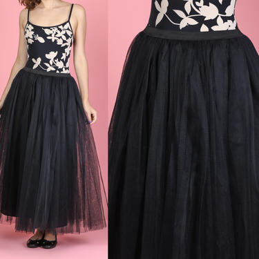Vintage Black Tulle Maxi Skirt - Medium | Gothic Floor Length Witchy Sheer Mesh High Waist Full Tutu Skirt 