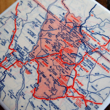 1953 Glacier National Park Handmade Repurposed Vintage Map Coaster - Ceramic Tile - Repurposed 1950s Rand McNally Atlas - Montana Canada 