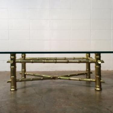Gold Gilt Faux Bamboo and Glass Coffee Table