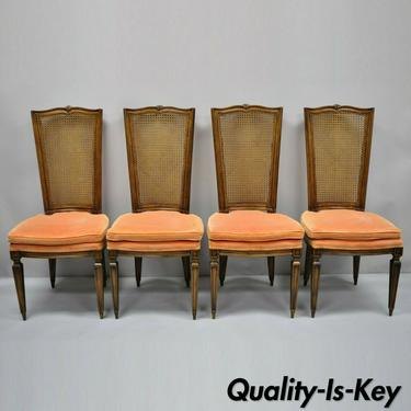 Set of 4 Karges French Louis XVI Style Walnut Tall Cane Back Dining Side Chairs