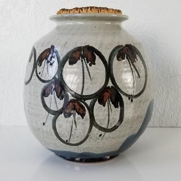 Vintage Studio Pottery Jar Vase With Cork Stopper . 