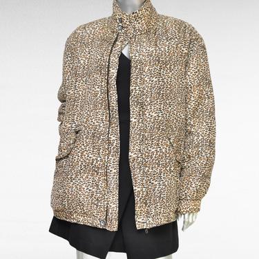Vintage Leopard Animal Print 80s 90s Womens Silk Jacket Size large 
