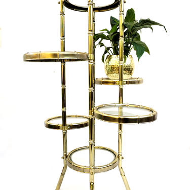 Vtg 6-Tier Brass &amp; Glass Faux Bamboo Plant Stand | Hollywood Regency Display/Shelves | &amp;quot;Bamboo Illusions&amp;quot; Original Box by Josan New York 