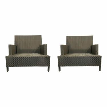 Barbara Barry for Baker McGuire Chocolate Brown Woven Resin Outdoor Plateau Lounge Chairs - a Pair