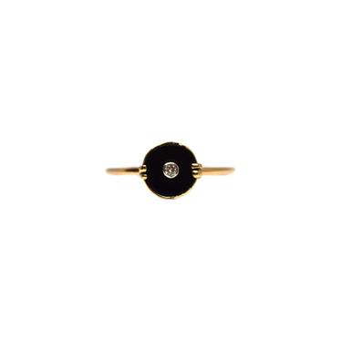 Black Onyx + Diamond Round Ring
