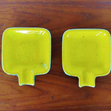 Vintage Yellow Glaze Ceramic Spoon Rest - Set of 2 