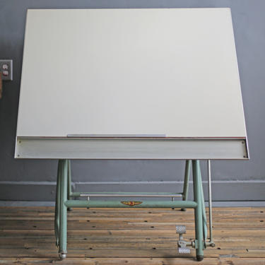 vintage industrial drafting table by Sautereau Lucien of Paris, France, standing desk, flexible workspace 