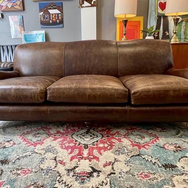 Patinated Brown Leather Sofa