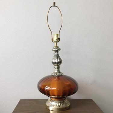 vintage mid century hollywood regency amber glass table lamp
