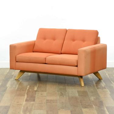 Mid Century Modern Coral Upholstery Loveseat 