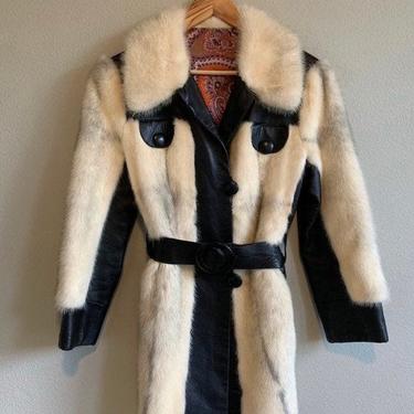 Vintage 1970s Fur and Leather Penny Lane Style Jacket Fur and Leather Belted Coat 