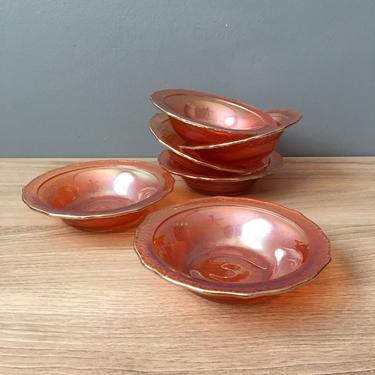 Federal Glass Normandie fruit bowls set of 6 - marigold carnival - 1930s vintage 