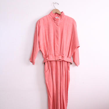 Pleated Flamingo Pink 90s Midi Dress 