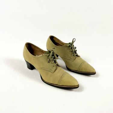 1940s Light Green / Tan Booties / Shoe Boots / Cutler / Saddle Shoes / Size 8 