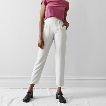 vintage tapered silk trousers / off white high waisted silk pants / M 