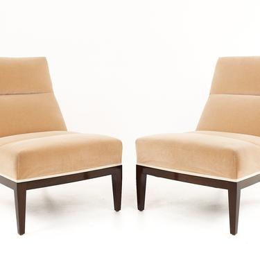 Mid Century Channeled Art Deco Slipper Lounge Chairs - A Pair - mcm 