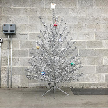 Vintage Aluminum Christmas Tree Retro 1950s Silver Forest +  6 Feet Tall + Wire Branches + Mid Century Modern + MCM + Holiday Decor 