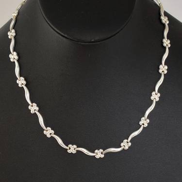 Edgy 90's AGM 925 silver flowers &amp; ribbons choker, Italy sterling abstract geometric wavy bars floral hippie necklace 