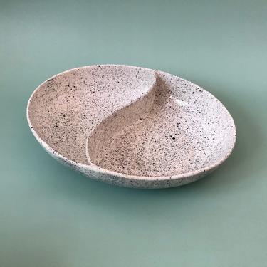 Mid Century Speckled Pottery Divided Serving Bowl 