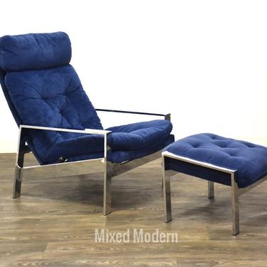Blue Chrome Lounge Chair and Ottoman 