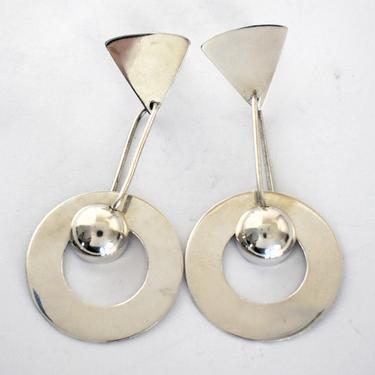 Big 70's Taxco sterling Modernist dangle studs, handsome Mexico TR-78 925 silver geometric swing statement earrings 