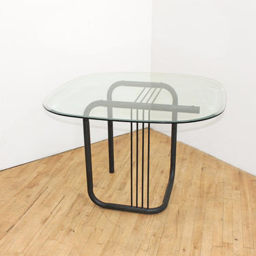 Postmodern Dining Table Tubular Steel Glass 80s 90s Amisco Paperclip 