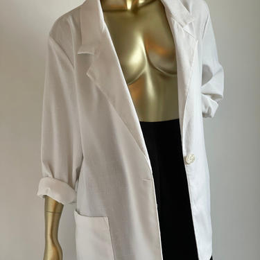 1980's Oversized White Linen Look Blazer One Fits M - XL 