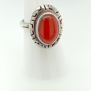 Vintage Artisan Carnelian Stone Sterling Silver Ring Mexico Sz 7 Signed Modernist 
