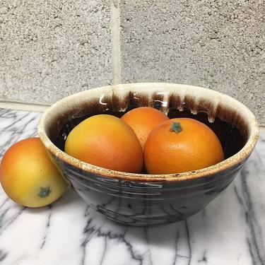 Vintage Bowl Retro 1980s Handmade + Glazed Pottery + Brown and Beige Ceramic + Fruit or Serving Container + Bohemian + Kitchen Decor 